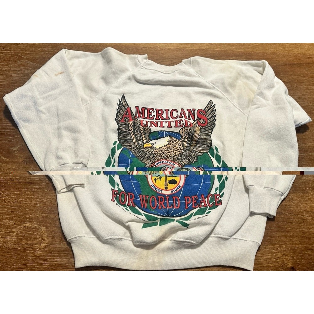 Vintage Desert Storm Crewneck Mens Large White Americans United Peace Tee 1991